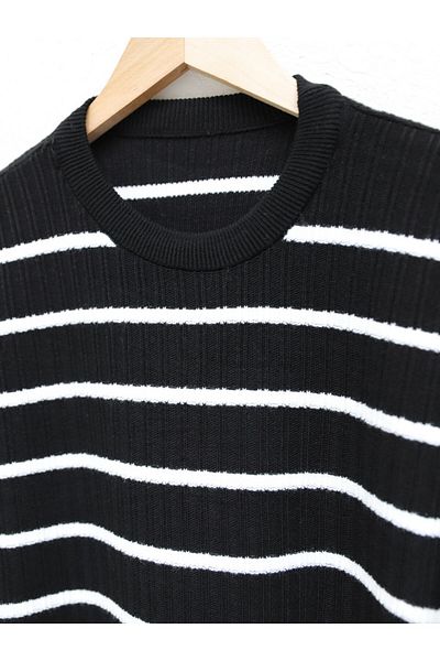 Modamorfo Crew Neck Ribbed Knitwear Tunic -Black