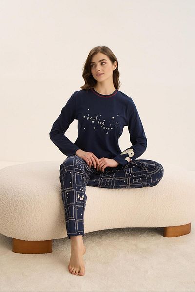 Sevim Set de pijamale cu mânecă lungă bleumarin pentru femei - C0T8N9O51