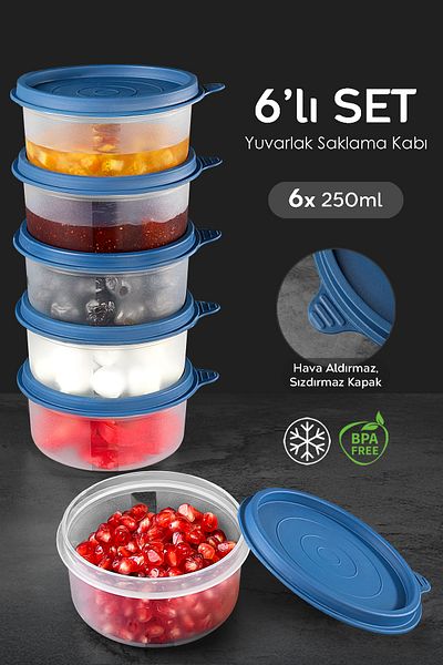 Meleni Home 6-Piece Dark Blue Round Food Storage Set - Organizer Organizer Food Container 6X250Ml