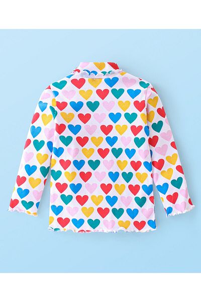 Babyhug تي شيرت Babyhug Skivi بأكمام كاملة من القطن والليكرا مع طبعة قلب - متعدد الألوان