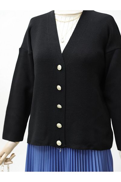Modamorfo Metal Buttoned Knitwear Cardigan - Black