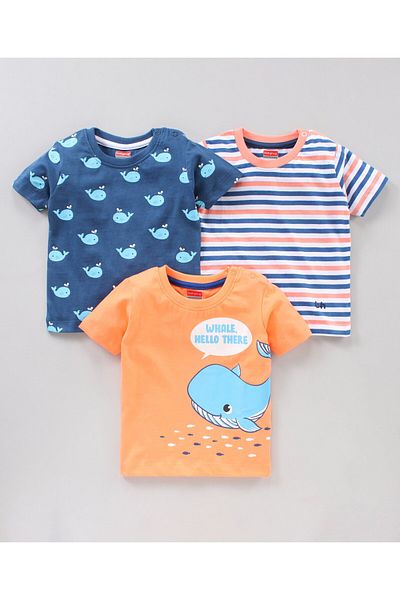 Babyhug تي شيرت بأكمام نصفية بطبعة دولفين - عبوة من 3 قطع - متعدد الألوان