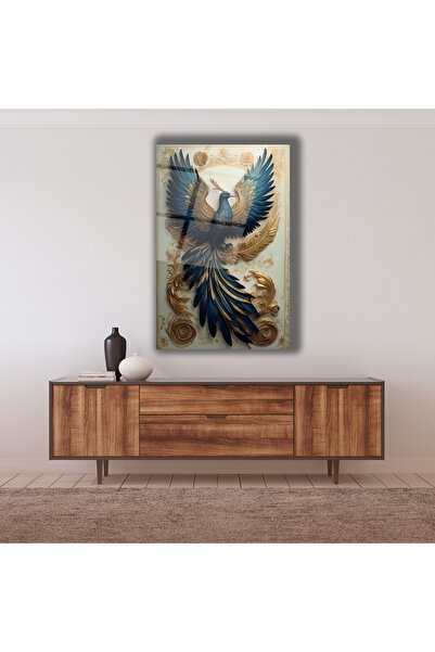 BestSanat Modern Anka Kuşu Cam Tablo
