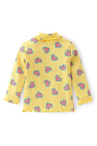 Babyhug Babyhug 100% Cotton Full Sleeves Skivi T-Shirt with Heart Printed - Yellow