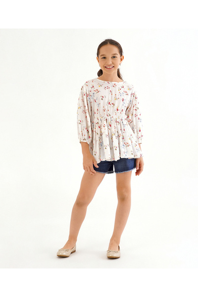 Primo Gino 3/4th Sleeves Top Floral Print- White