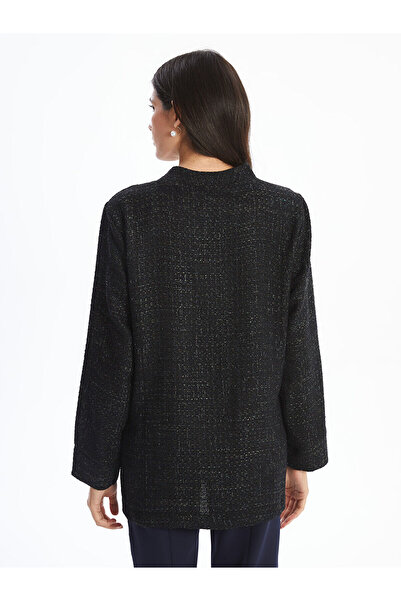 LC Waikiki LCWAIKIKI Класическо тъмносиньо карирано дамско сако с V-образно деколте от туид