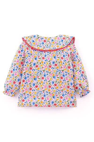 Babyhug Rayon Woven Full Sleeves Floral Printed with Frill & Lace Detailing Top - White