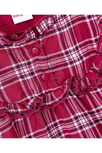 Babyhug 100% Rayon Full Sleeves Yarn-Dyed Checks Top with Frill & Lace Detailing - Red
