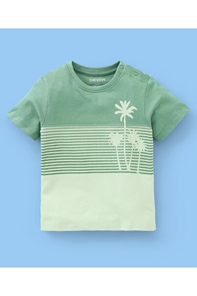 Babyoye Cotton Half Sleeves Palm Tree Printed & Text Embossed T-Shirts Pack of 2 - Green & White