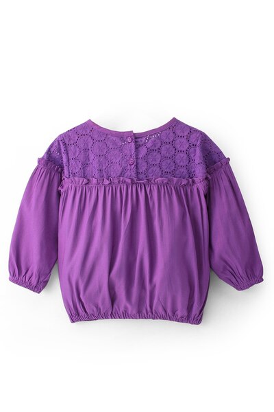 Babyhug Babyhug Rayon Woven Full Sleeves Top With Frill & Lace Detailing - Purple