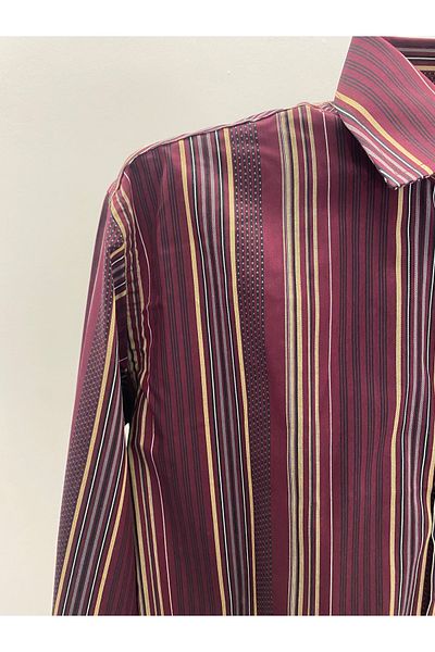 Yils LONDON Men's Burgundy Striped Shirt - Long Sleeve - 100% Cotton