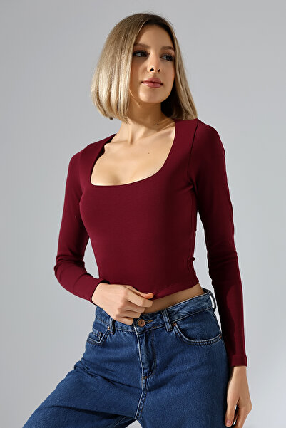 Endies Bluză cu mânecă lungă din țesătură elastică compactă din bumbac pieptă...