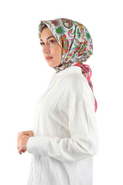 Bursa İpek Fuchsia Floral Pattern Voile Silk Scarf