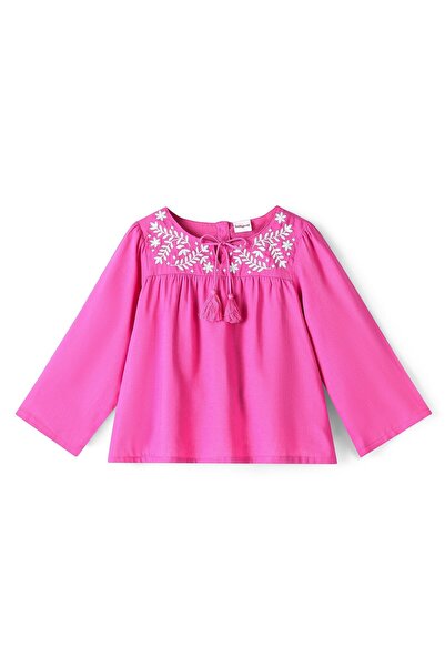 Babyhug بلوزة بأكمام كاملة من الرايون بنسبة 100% مع تطريز وتفاصيل شراشيب - فوشيا
