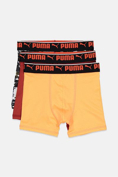 Puma ملابس داخلية رياضية للأولاد، 3 قطع، لون أسود مموه وأحمر وبرتقالي نيون
