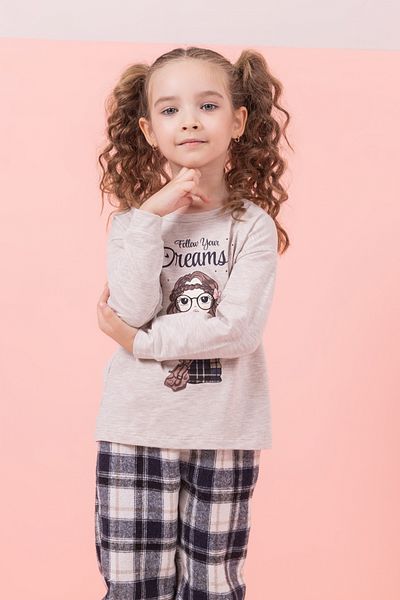DMB BOYS & GIRLS Printed Plaid Patterned Fleece Pajamas Set Bottom-Top Girls' Set