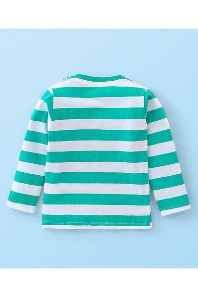 Babyhug تي شيرت مخطط بأكمام طويلة من القطن المحبوك - أخضر وأبيض