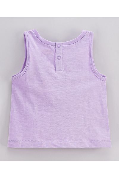 Babyhug Sleeveless Cotton T-Shirt With Foral Embroidery And Front Pockets - Purple
