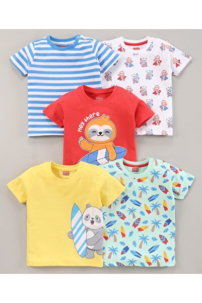 Babyhug Babyhug Half Sleeves T-shirt Printed Pack of 5 - Multicolor