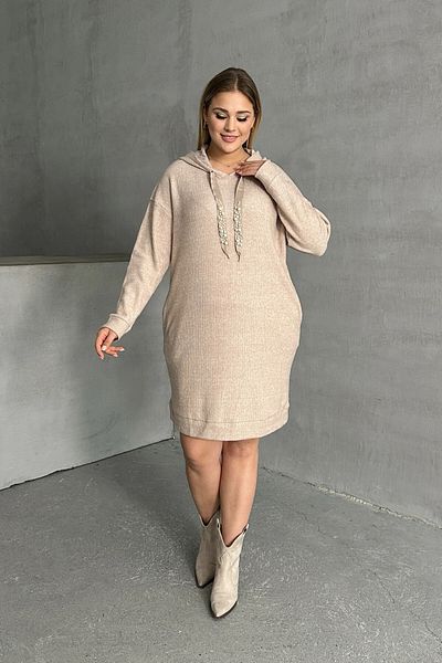 Stil Diva Hooded Bead Embroidered Plus Size Sweat Dress - with Pockets 301801