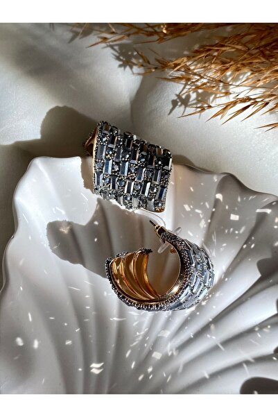 MELENY Taşlı Yarım Geniş Halka Abiye Küpe Kadın