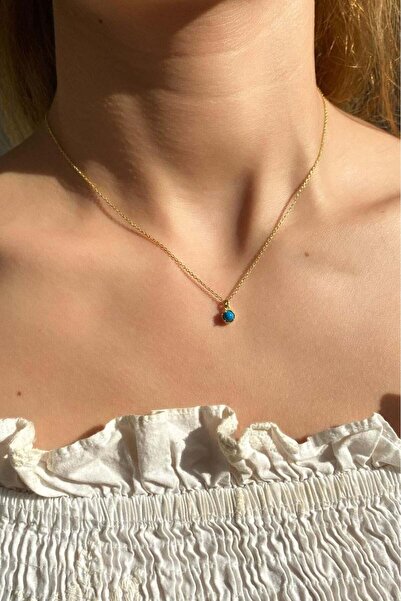 Spossy Silver Jewelry Boncuklu Tek Taş Kolye