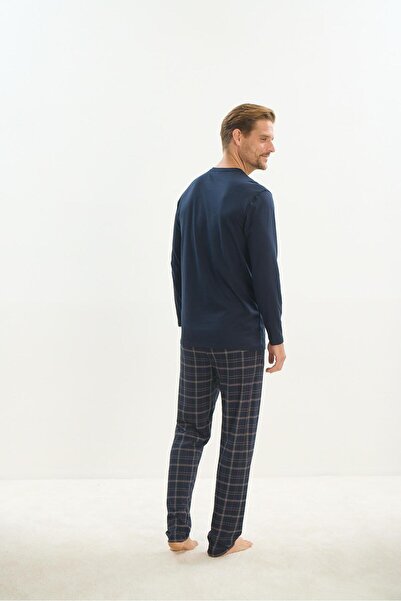 Sevim Ανδρική μακρυμάνικη μπλέ μπλέ πιτζάμες C9T3N5O9