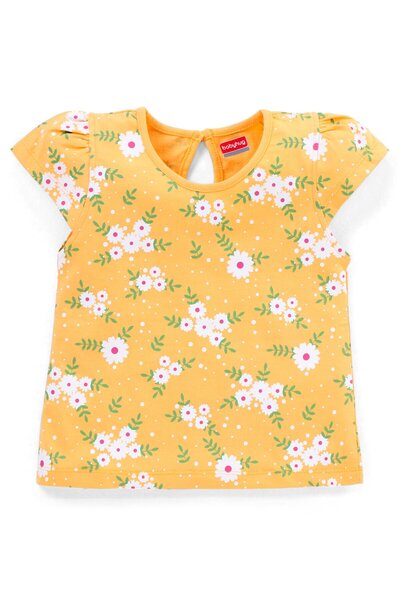 Babyhug Babyhug 100% Cotton Cap Sleeves Tee with Floral Print - Yellow