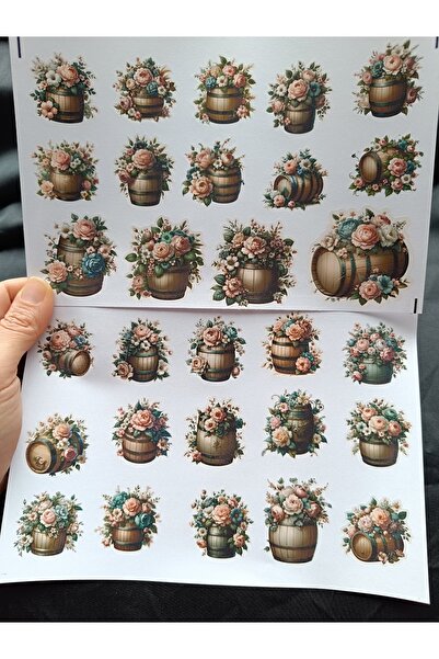 Pink Swan Craft Set naljepnica sa vintage cvećem u buretu, Bullet Journal, na...