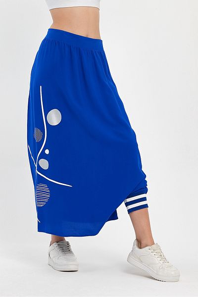 Denismoda Ribbed Leg - Women's Baggy Trousers with Pockets and Print Detail