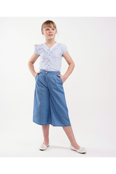 Primo Gino بلوزة مخططة بأكمام منفوخة - أزرق سماوي أبيض