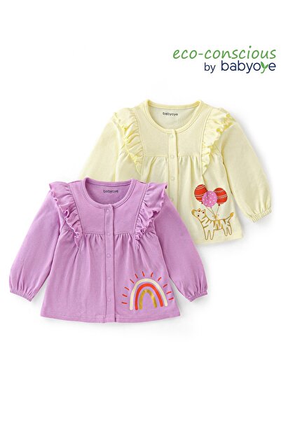 Babyoye Cotton Knit Rainbow Print Full Sleeves Tops Pack of 2 - Multicolour