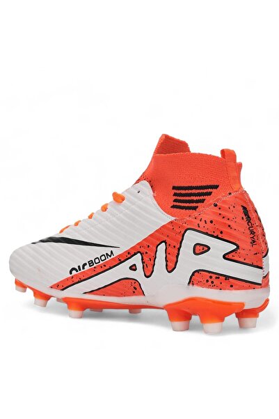 AKNButik Air Laliga Football Boots with Socks - White/Orange/Patterned