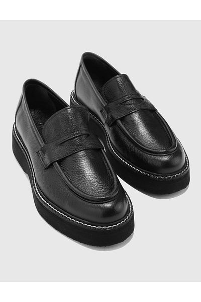 İLVİ Kiruna Genuine Floater Leather Men's Black Loafer Shoes