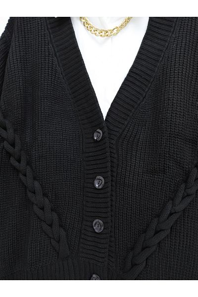 Modamorfo Black Buttoned Chain Knit Detailed Cardigan