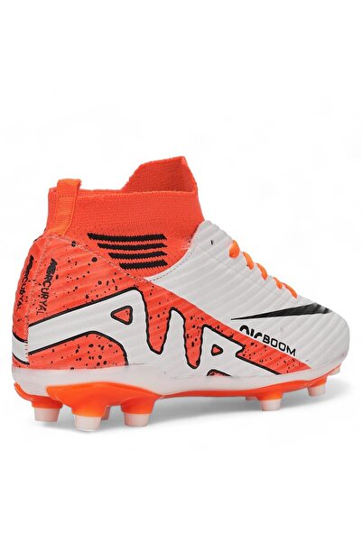 AKNButik Air Laliga Football Boots with Socks - White/Orange/Patterned