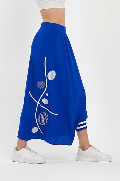Denismoda Ribbed Leg - Women's Baggy Trousers with Pockets and Print Detail