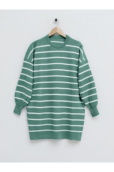 Modamorfo Crew Neck Ribbed Knitwear Tunic - Aqua Green