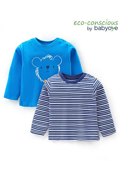 Babyoye تي شيرتات Babyoye 100% قطنية عضوية بأكمام كاملة وخطوط ودب، عبوة من قط...
