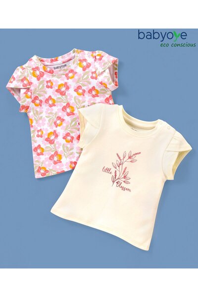 Babyoye بلوزة جيفا إيكو كونسيزي 100% قطنية بنصف كم بطبعة زهور، عبوة من قطعتين...