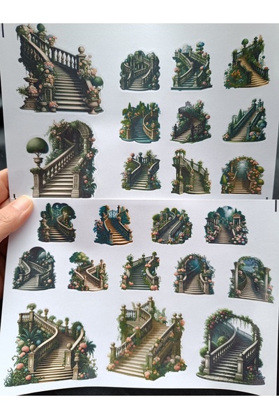 Pink Swan Craft مجموعة ملصقات سلالم حجرية عتيقة، مجلة رصاصة، ملصقات مخططة