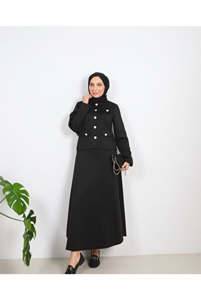 Nevalbutik Fusta evazată cu scuba din Lycra neagră