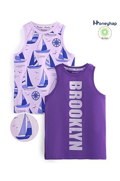 Honeyhap تي شيرت بدون أكمام من القطن الفاخر بنسبة 100%، قوارب بلمسة نهائية حي...