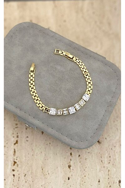 Sacha Accessories Gold Bracelet with Square Stones