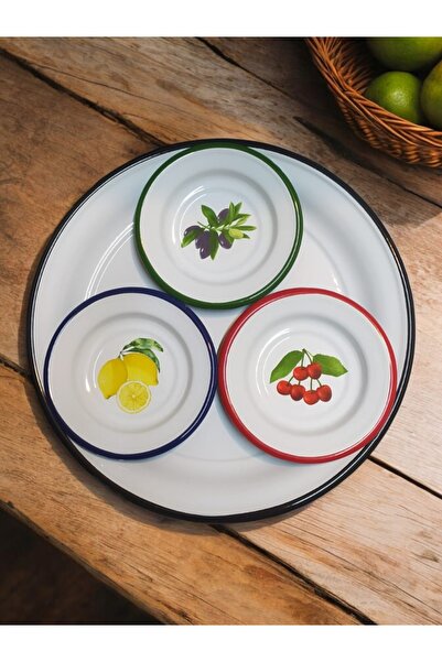 EMAYE TEZGAHI 4 Parça Emaye Set , Servis Seti , Kahvaltı Seti , Lüks Emaye Set