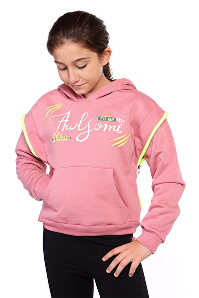 Toontoy Detaliu cu fermoar pentru fete cu glugă cu imprimeu Swea tricou