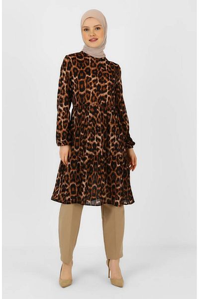 sefamerve Braune Tunika mit Leopardenmuster – Modell 0701-04