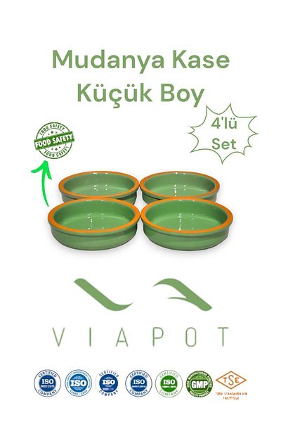 Viapot 4 Pieces of Mudanya Soil Hot Pot and Appetizer Bowl Full Glazed Pottery 11.5X3Cm 180ml