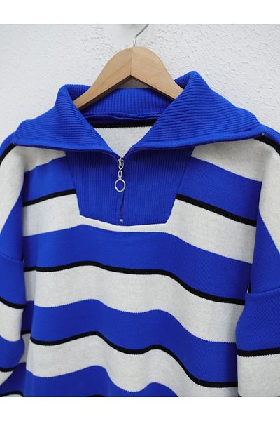 Modamorfo Turtleneck Knitwear Tunic - Half Zipper, Sax Color