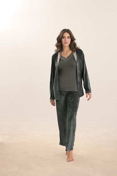 Sevim Set halat și pijama din catifea verde închis - C0T9N1O61